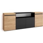 Buffet salon et cuisine, Meuble de Rangement, Commode, 200x75x35cm, 4 Portes, Meuble chaussure, Style moderne, Chêne et noir - Skraut Home