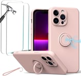 Antichoc Coque Para Iphone 12 6.1' Étui,Protection Housse Avec 2 Verre Trempé/Support Rotatif/Support De Voiture Magnétique,Case Fine En Caoutchouc Liquid Silicone Cover-Rose