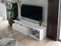 Dmora Meuble Baltique, Buffet de Salon, Armoire TV, Base Murale équipée, 160 x 38 x 41 cm, Blanc Brillant