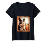 Womens Chill Dog Beach Sunset Drink Cool Vibes V-Neck T-Shirt