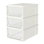 Cetomo 14L*3 Tiroirs de Rangement en Plastique, Organisateurs de Bureau, Tour de Rangement pour Fournitures, Dortoir et Cosmétiques, Superposable, Durable, PP, Sans BPA, Blanc & Clair, 14L - Lot de 3