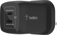 Belkin 65W Dual USB Type C Wall Charger, 3.0 with GaN for iPhone iPad MacBook