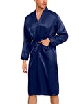 Irdcomps Peignoir Homme Satin Peignoir de Bain Hommes Robe de Chambre Kimono Japonais Col V Chemise de Nuit Robe avec Ceinture Vêtements De Nuit Bleu M