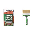 Ronseal RSLSFAB5L 5 Litre Shed and Fence Preserver - Autumn Brown & Fit for The Job 4 inch Large Capacity Shed and Fence Block Brush for Rapid Painting