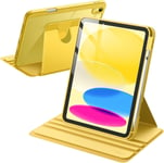 Coque Rotative Pour Ipad 10 (10,9 Pouces, Modèle 2022, 10¿ Génération) Avec Porte Pencil, Étui Housse De Protection Rotation À 360 Degrés Support, Dos Transparent (Jaune)[Coq100127]