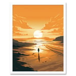 Walk into the Sunset Sand Beach Coastal Landscape Art Print Framed Poster Wall Decor 12x16 inch