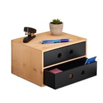 Relaxdays Organisateur Bureau, 2 tiroirs, Bambou & MDF, HxLxP : 15x25x20 cm, Rangement pour ustensiles, Nature - Noir