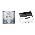 Johnstone's Revive - Tile Paint - Pale Grey - Upcycling Paint - Gloss Finish - 750 ml & Fit for The Job 7 pc Foam Mini Paint Roller Set for Painting with Gloss & Satin, Small Roller