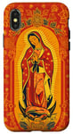 Coque pour iPhone X/XS Orange Paisley Vierge Marie Guadalupe minimaliste catholique