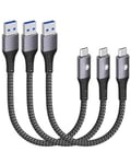 CONMDEX USB C Cable Short 20cm/0.2M 3Pack 10Gbps Data USB3.1 Gen2 Type C Android Auto Cable QC3.0 3.1A USB A to C Fast Charger for Samsung Note20 Galaxy S24/S23/S22 Z Flip5 TabS9 Pixel9 OnePlus11-Grey