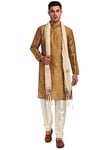 SKAVIJ Men's Art Silk Indian Ethnic Wear Kurta Pajama and Scarf Dress Set (Brown, Small)