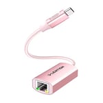 LENTION Adaptateur USB C à Gigabit Ethernet, Adaptateur Réseau LAN RJ45 1000M Compatible avec 2023-2016 MacBook Pro 13/15/16, iPad Pro/Mac Air/Surface, Chromebook, Plus d'appareils de Type C (Rose)