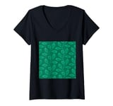 Womens Climbing Vine Leaves In Dusty Green On Aquamarine V-Neck T-Shirt