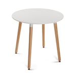 Versa Mayra Table Ronde pour Jardin, Balcon ou terrasse, Table d'extérieur ou intérieur, Dimensions (H x l x L) 75 x 80 x 80 cm, Bois, PVC et métal, Couleur: Blanc et Marron