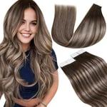 LaaVoo Extension Adhesive Cheveux Humains 2,5g/pc Bande Adhesive Extension Ombre Marron Foncé A Blonde Cendrée Balayage Extension Cheveux Adhesive 20 Pieces 50G 18Pouce/45cm