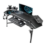 EUREKA ERGONOMIC Bureau Gaming LED 182x76cm Bureau Gamer Professionnel en Fome Aile Bureau d’Ordinateur Informatique avec Plateau de Clavier, Étagère de Moniteur