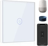 Interrupteur Connecte Wifi,Blanc Interrupteur Va Et Vient Sans Fil Avec Ecran Tactile,1 Gang 2 Voie Interrupteur Tactile Mural Wifi,Compatible Avec Alexa Et Google Home(Ligne Neutre Requis)