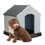 Aqpet Niche pour Chiens en Plastique pour extérieur, intérieur, Maison, Jardin, imperméable, avec Sol surélevé, pour Chiens de Grande Taille, 105 x 96 x 98 H, Gris