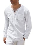 COOFANDY Mens Fashion T Shirt Cotton Linen Tee Hippie Shirts V-Neck Yoga Top White