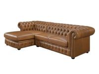 Canapé d'angle gauche chesterfield BRENTON 100% cuir de buffle premium - Caramel vintage