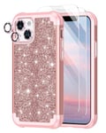 Petocase for iPhone 13 Case Shockproof Three Layer Heavy Duty Rugged Hybrid Full Body Drop Protective Cute Glitter Bling Sparkly Cover Women Girls Case for Apple iPhone 13 2021,Shiny Rose Gold