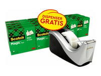 Scotch Magic 8-1933R16c60 - Dispenser Med Kontortape (16 Ruller) - Skrivebord - 19 Mm X 33 M - 25.4 Mm Kjerne - Matte Acetate - Sølvdispenser, Transparent