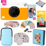 KODAK Printomatic Full-Color Instant Print Camera Gift Bundle + Soft Case + Zink 2x3" Sticky Back Photo Paper 20pk + Album + Sticker Sets + Sticker Frames + Markers + Hanging Frames, Fun Gift - Yellow