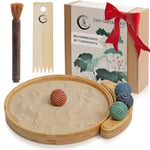 ENSO - Kit de Jardin Zen Japonais pour Bureau - Coffret d'outils et Accessoires de Jardin pour Bureau - Grand Plateau Rond en Bambou de 30,5 cm, 4 sphères de Tampon, Sable Naturel, râteau - Mini