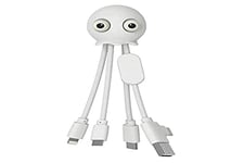 Xoopar Câble Multi USB 4 en 1 en Forme de Pieuvre Jelly Mini Chargeur USB Universel Conçu avec des Matériaux Eco-friendly avec Micro USB C et Lightning Compatible (blanc)