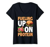 Womens Fueling Up on Protein Weight Lifting V-Neck T-Shirt