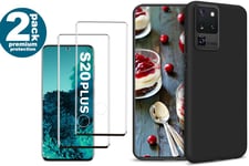 Coque Silicone pour Samsung S20 Plus Etui de Protection Noir Antichoc + 2 Verres