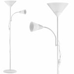 Monzana - Lampadaire simple avec liseuse Alissa Noir/Blanc hauteur 175 cm Lampe orientable sur pied Éclairage intérieur salon bureau Blanc