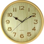 MPM Quality Horloge Murale Imitation Bois en Plastique, Marron Clair, à Quartz, Moteur Pas à Pas, Ø 302 x 40 mm, décoration Murale pour Salon, Chambre à Coucher, Bureau