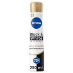 NIVEA Black & White Silky Smooth Anti-Perspirant Spray (250ml), 72hr Anti-Sweat Women's Deodorant Spray, No Stains on Black and White Clothes, Ideal after Shaving (Pack of 6)