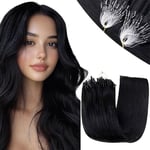 RUNATURE Extension Cheveux à Froid Naturel Noir Extension Cheveux Naturel Micro Ring Extension Cheveux Naturel Humain Easy Loop Noir de Jais 22 Pouces/55cm 50 Mèches/50g