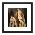 Kremlicka Three Women In Bath Painting 8X8 Inch Square Wooden Framed Wall Art Print Picture with Mount