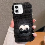 Fluffigt Bakskal till iPhone 16 Plus - Googly Eyes / Svart