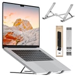 Voomy Support Ergonomique Pliable en Aluminium Recyclé pour Ordinateur Portable, MacBook, Lenovo, Dell, Tablette, Livre, Écran 27 Pouces, Écologique, Ventilation, Polyvalent, Design Élégant, Argenté