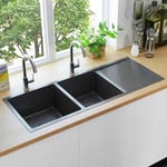 Black Stainless Steel Kitchen Sink 111.5x44x20cm, Handmade, Two Sinks