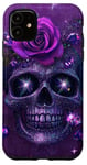 iPhone 11 Cute Purple Rose and Skull with Stars Skulls Purple Case