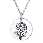 Collier Fleur de Naissance Femme Argent 925 Médaille Fleurs Pivoine Pendentif Naissance Septembre Chaîne Réglable Bijoux Cadeau Anniversaire pour Maman Fille