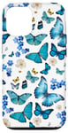 iPhone 12/12 Pro Blue Butterflies and Floral Pattern on White Background Case