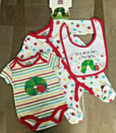 THE VERY HUNGRY CATERPILLAR 3 PIECE SET 6-9 MTHS BABYGROW BODYSUIT & BIB BNWT