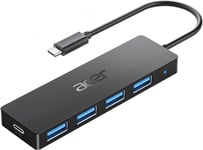 acer USB C HUB 3.0 with USB-C power supply, Ultra Slim Multiport Hub 4 Ports USB 3.0 Adapter for iPhone 15/16 Series, MacBook/iPad Pro, iMac, Surface Pro, PC, Laptop, Tablets, Keyboard, Mouse.- 20cm