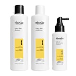 Nioxin Scalp + Hair Thickening System 1 Kit - Hair Thickening System for Natural Hair with Light Thinning - Shampoo, Conditioner & Scalp Treatment (300+300+100ml)