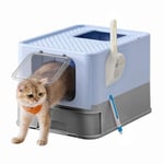 Feandrea Bac à Litière Fermé pour Chat, Maison de Toilette, Plateau Amovible, Pelle, Brosse, pour Grand Chat, Capacité 15 kg, Anti-Traces, Anti-fuites, Bleu Pastel et Gris Tourterelle PPT001Q01