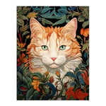 Fat Ginger Cat In Foliage And Flowers Floral Design Illustration Artwork Extra Large XL Unframed Wall Art Poster Print