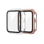 EDIMENS 2 Pack Hard PC Case Compatible with Apple Watch 44mm Series 6 / SE / 5/4 Women Men, Overall PC Case Slim Tempered Glass Screen Protector Protective Cover for Apple iWatch 44mm SE Rose Clear