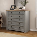 Corona Grey Chest of Drawers 5 Drawer Wax Mexican Solid Pine