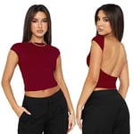 Arkim Top Dos Nu Femme Y2K Backless Top T-Shirts, Sexy Haut Dos Nu Femme Ete, Skims Top Dupes,Top Court Style Réversible (as4, Alpha, s, Regular, Regular, Bordeaux)